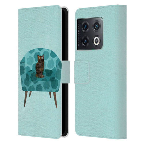 Planet Cat Arm Chair Teal Chair Cat Leather Book Wallet Case Cover For OnePlus 10 Pro