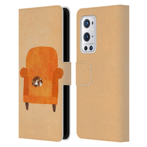 Planet Cat Arm Chair Orange Chair Cat Leather Book Wallet Case Cover For OnePlus 9 Pro