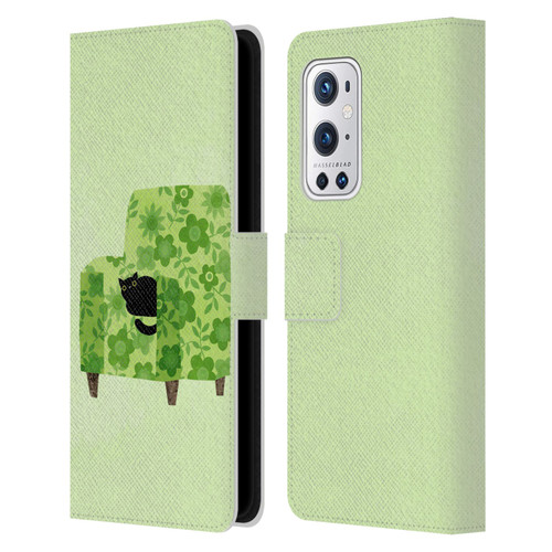 Planet Cat Arm Chair Pear Green Chair Cat Leather Book Wallet Case Cover For OnePlus 9 Pro