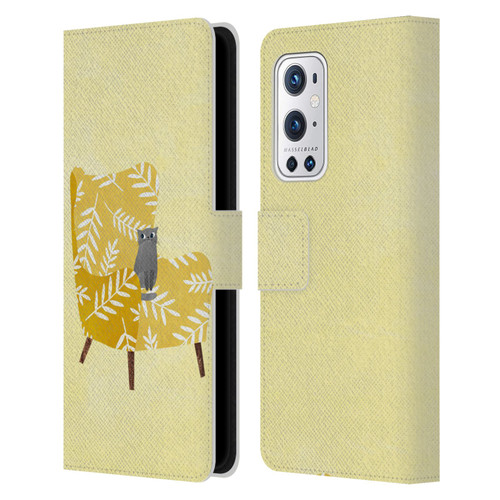 Planet Cat Arm Chair Mustard Chair Cat Leather Book Wallet Case Cover For OnePlus 9 Pro