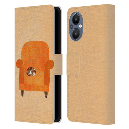 Planet Cat Arm Chair Orange Chair Cat Leather Book Wallet Case Cover For OnePlus Nord N20 5G