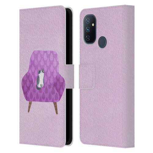 Planet Cat Arm Chair Lilac Chair Cat Leather Book Wallet Case Cover For OnePlus Nord N100