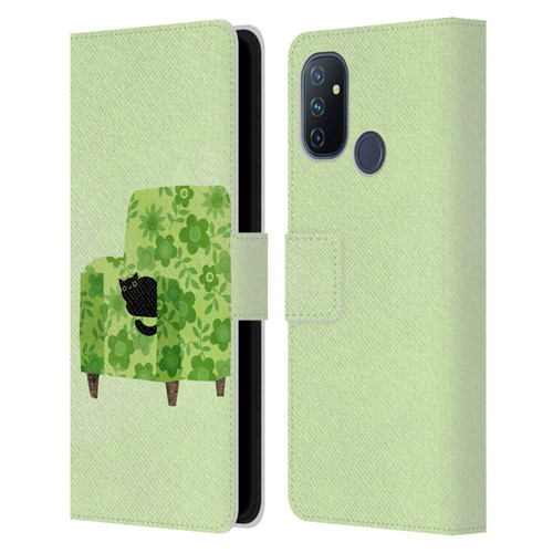 Planet Cat Arm Chair Pear Green Chair Cat Leather Book Wallet Case Cover For OnePlus Nord N100