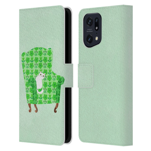 Planet Cat Arm Chair Spring Green Chair Cat Leather Book Wallet Case Cover For OPPO Find X5