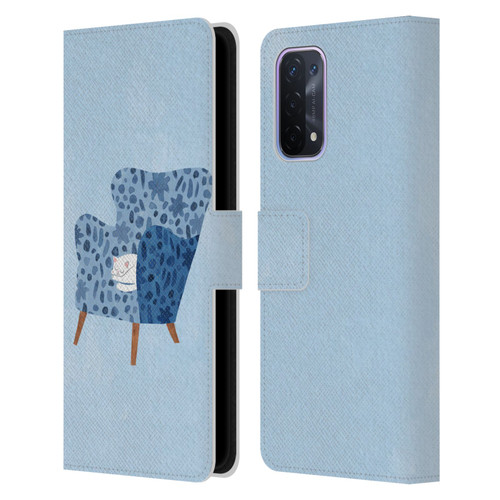 Planet Cat Arm Chair Cornflower Chair Cat Leather Book Wallet Case Cover For OPPO A54 5G
