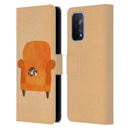 Planet Cat Arm Chair Orange Chair Cat Leather Book Wallet Case Cover For OPPO A54 5G