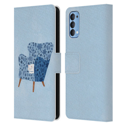 Planet Cat Arm Chair Cornflower Chair Cat Leather Book Wallet Case Cover For OPPO Reno 4 5G