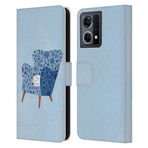 Planet Cat Arm Chair Cornflower Chair Cat Leather Book Wallet Case Cover For OPPO Reno8 4G