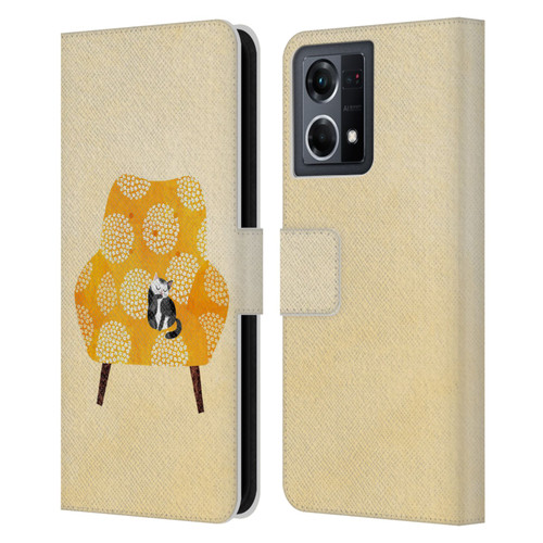 Planet Cat Arm Chair Honey Chair Cat Leather Book Wallet Case Cover For OPPO Reno8 4G