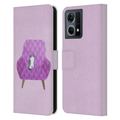 Planet Cat Arm Chair Lilac Chair Cat Leather Book Wallet Case Cover For OPPO Reno8 4G