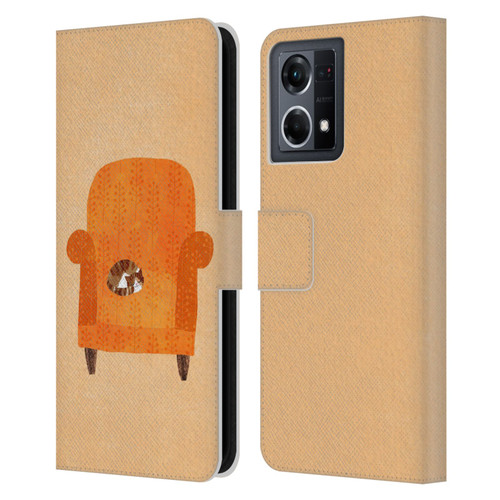 Planet Cat Arm Chair Orange Chair Cat Leather Book Wallet Case Cover For OPPO Reno8 4G
