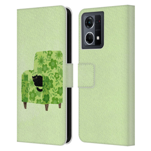 Planet Cat Arm Chair Pear Green Chair Cat Leather Book Wallet Case Cover For OPPO Reno8 4G