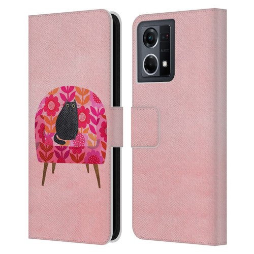 Planet Cat Arm Chair Red Chair Cat Leather Book Wallet Case Cover For OPPO Reno8 4G