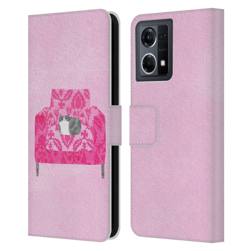 Planet Cat Arm Chair Rose Chair Cat Leather Book Wallet Case Cover For OPPO Reno8 4G