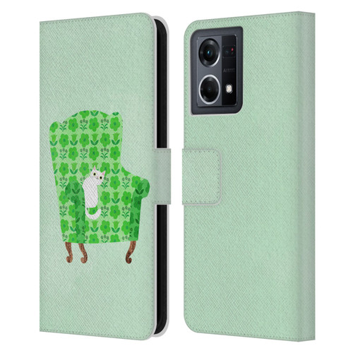 Planet Cat Arm Chair Spring Green Chair Cat Leather Book Wallet Case Cover For OPPO Reno8 4G