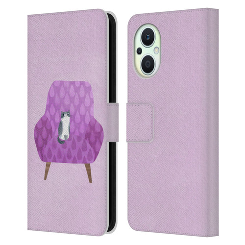 Planet Cat Arm Chair Lilac Chair Cat Leather Book Wallet Case Cover For OPPO Reno8 Lite