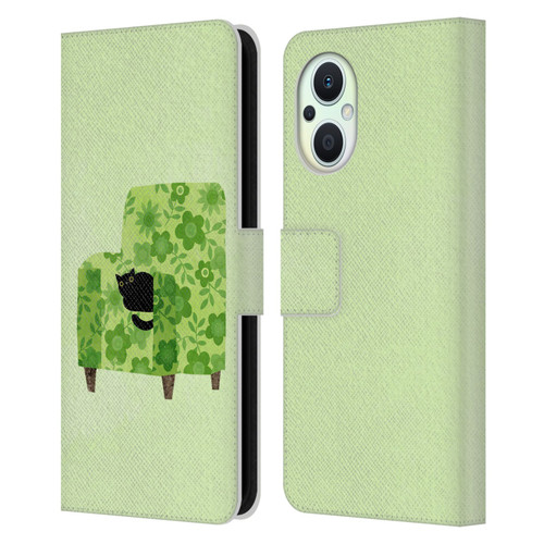 Planet Cat Arm Chair Pear Green Chair Cat Leather Book Wallet Case Cover For OPPO Reno8 Lite