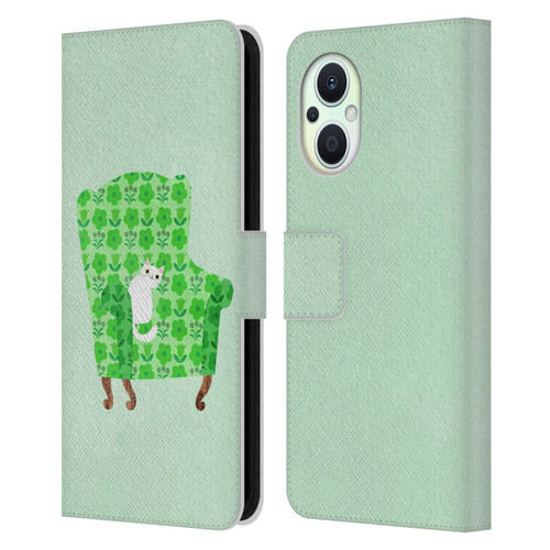 Planet Cat Arm Chair Spring Green Chair Cat Leather Book Wallet Case Cover For OPPO Reno8 Lite