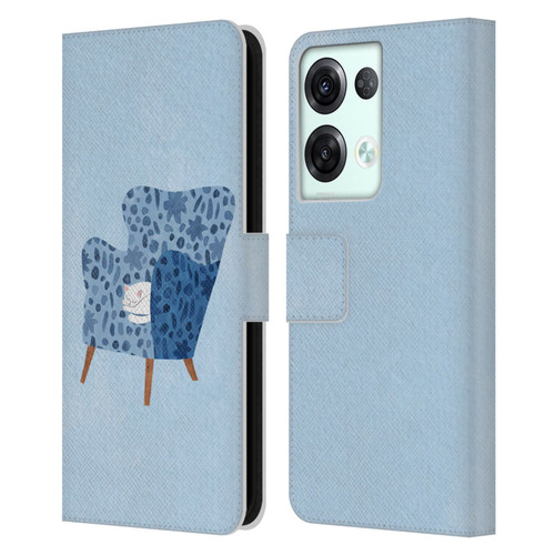 Planet Cat Arm Chair Cornflower Chair Cat Leather Book Wallet Case Cover For OPPO Reno8 Pro