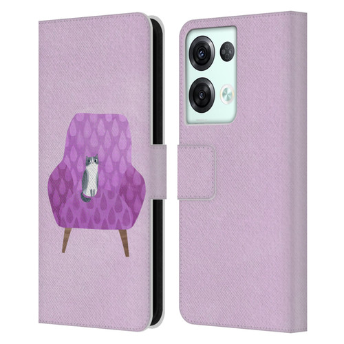 Planet Cat Arm Chair Lilac Chair Cat Leather Book Wallet Case Cover For OPPO Reno8 Pro