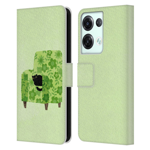 Planet Cat Arm Chair Pear Green Chair Cat Leather Book Wallet Case Cover For OPPO Reno8 Pro