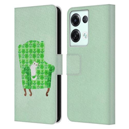 Planet Cat Arm Chair Spring Green Chair Cat Leather Book Wallet Case Cover For OPPO Reno8 Pro