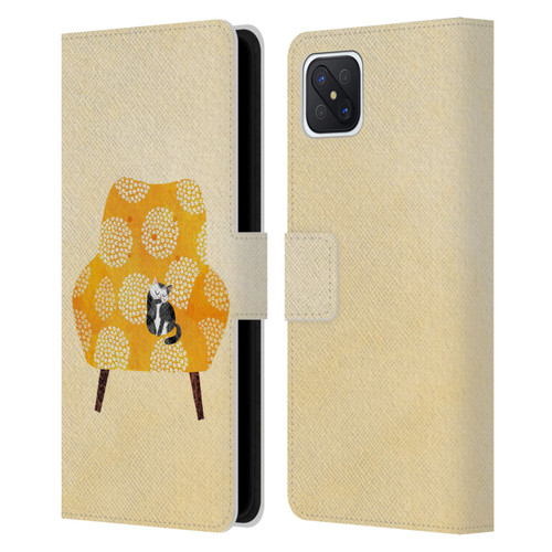 Planet Cat Arm Chair Honey Chair Cat Leather Book Wallet Case Cover For OPPO Reno4 Z 5G