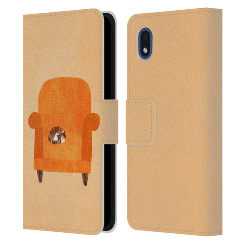 Planet Cat Arm Chair Orange Chair Cat Leather Book Wallet Case Cover For Samsung Galaxy A01 Core (2020)