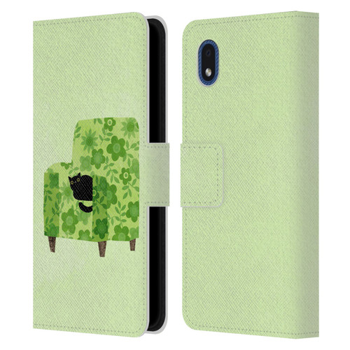 Planet Cat Arm Chair Pear Green Chair Cat Leather Book Wallet Case Cover For Samsung Galaxy A01 Core (2020)