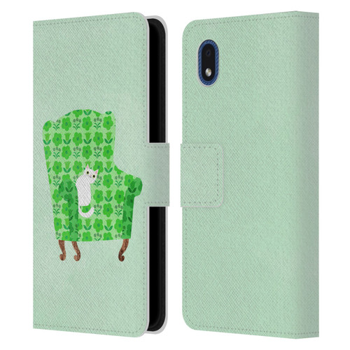 Planet Cat Arm Chair Spring Green Chair Cat Leather Book Wallet Case Cover For Samsung Galaxy A01 Core (2020)