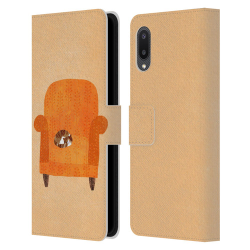 Planet Cat Arm Chair Orange Chair Cat Leather Book Wallet Case Cover For Samsung Galaxy A02/M02 (2021)