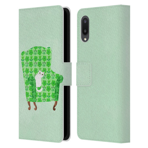 Planet Cat Arm Chair Spring Green Chair Cat Leather Book Wallet Case Cover For Samsung Galaxy A02/M02 (2021)