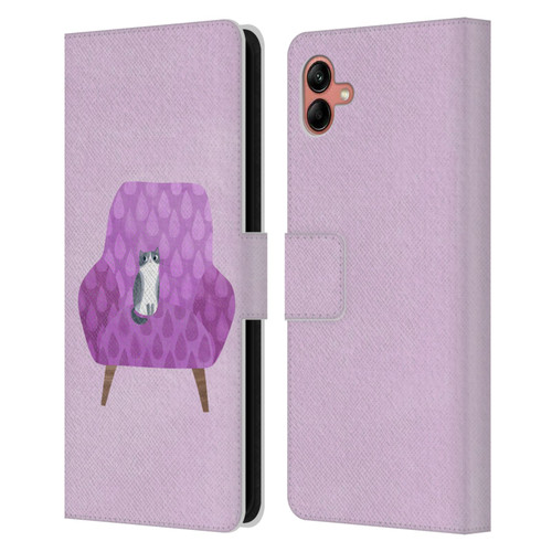 Planet Cat Arm Chair Lilac Chair Cat Leather Book Wallet Case Cover For Samsung Galaxy A04 (2022)