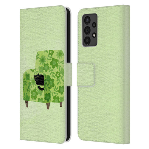 Planet Cat Arm Chair Pear Green Chair Cat Leather Book Wallet Case Cover For Samsung Galaxy A13 (2022)