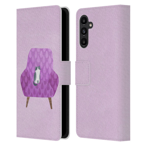 Planet Cat Arm Chair Lilac Chair Cat Leather Book Wallet Case Cover For Samsung Galaxy A13 5G (2021)