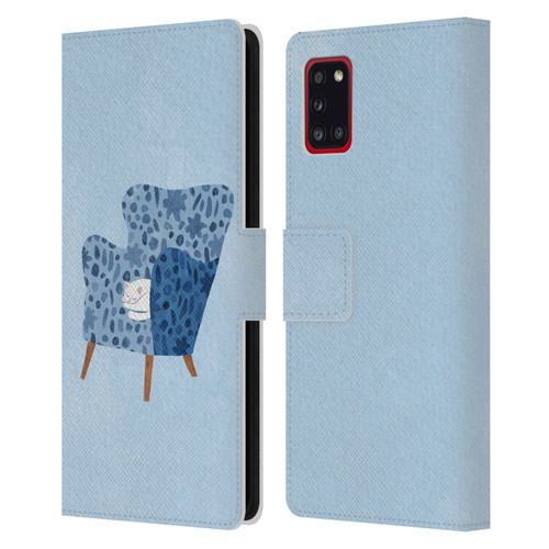 Planet Cat Arm Chair Cornflower Chair Cat Leather Book Wallet Case Cover For Samsung Galaxy A31 (2020)