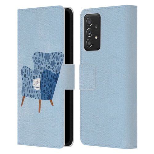 Planet Cat Arm Chair Cornflower Chair Cat Leather Book Wallet Case Cover For Samsung Galaxy A52 / A52s / 5G (2021)
