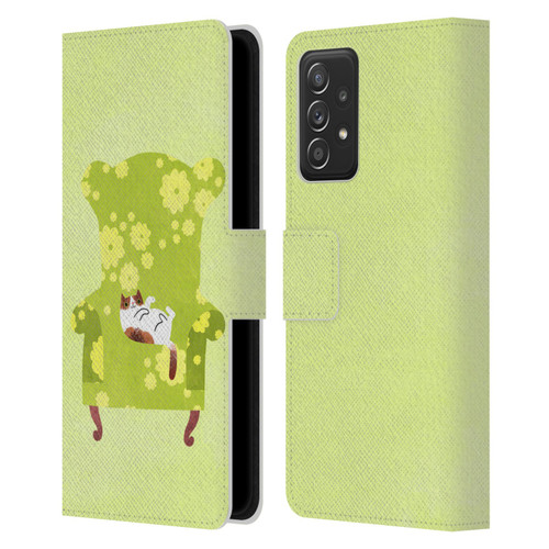 Planet Cat Arm Chair Lime Chair Cat Leather Book Wallet Case Cover For Samsung Galaxy A52 / A52s / 5G (2021)
