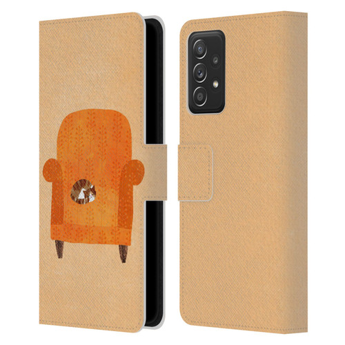 Planet Cat Arm Chair Orange Chair Cat Leather Book Wallet Case Cover For Samsung Galaxy A52 / A52s / 5G (2021)