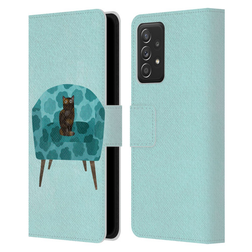 Planet Cat Arm Chair Teal Chair Cat Leather Book Wallet Case Cover For Samsung Galaxy A52 / A52s / 5G (2021)