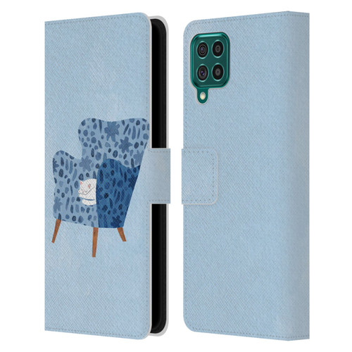 Planet Cat Arm Chair Cornflower Chair Cat Leather Book Wallet Case Cover For Samsung Galaxy F62 (2021)