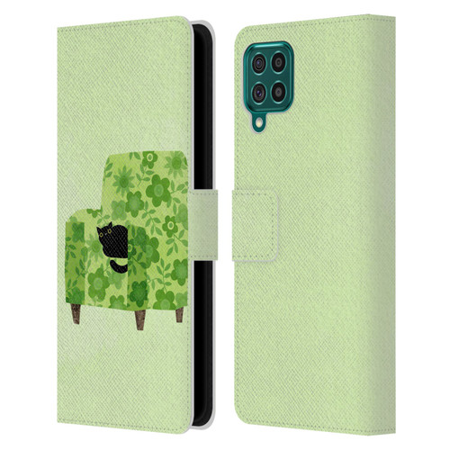 Planet Cat Arm Chair Pear Green Chair Cat Leather Book Wallet Case Cover For Samsung Galaxy F62 (2021)