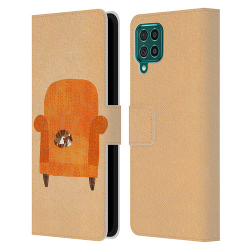 Planet Cat Arm Chair Orange Chair Cat Leather Book Wallet Case Cover For Samsung Galaxy F62 (2021)