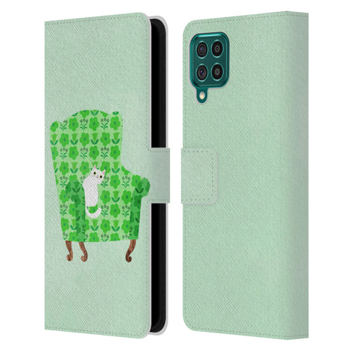 Planet Cat Arm Chair Spring Green Chair Cat Leather Book Wallet Case Cover For Samsung Galaxy F62 (2021)