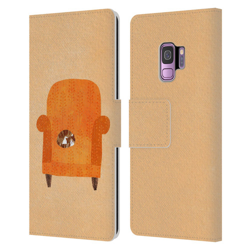 Planet Cat Arm Chair Orange Chair Cat Leather Book Wallet Case Cover For Samsung Galaxy S9
