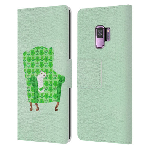 Planet Cat Arm Chair Spring Green Chair Cat Leather Book Wallet Case Cover For Samsung Galaxy S9