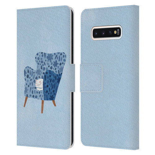 Planet Cat Arm Chair Cornflower Chair Cat Leather Book Wallet Case Cover For Samsung Galaxy S10