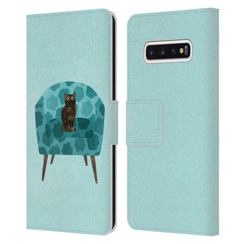 Planet Cat Arm Chair Teal Chair Cat Leather Book Wallet Case Cover For Samsung Galaxy S10