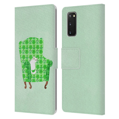 Planet Cat Arm Chair Spring Green Chair Cat Leather Book Wallet Case Cover For Samsung Galaxy S20 / S20 5G