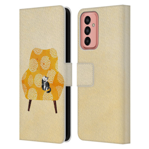 Planet Cat Arm Chair Honey Chair Cat Leather Book Wallet Case Cover For Samsung Galaxy M13 (2022)